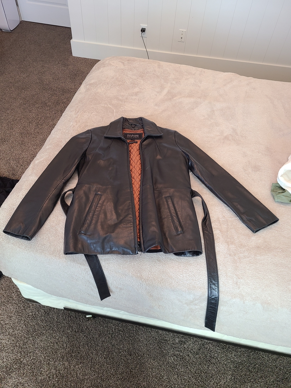Leather Belted Jacket - Black -